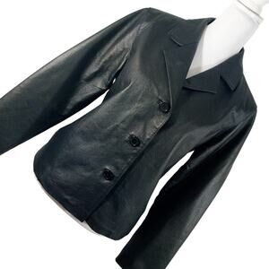 USA LEATHER! RICH BLACK GENUINE LEATHER BUTTON FRONT, COLLARED JACKET! SZ L